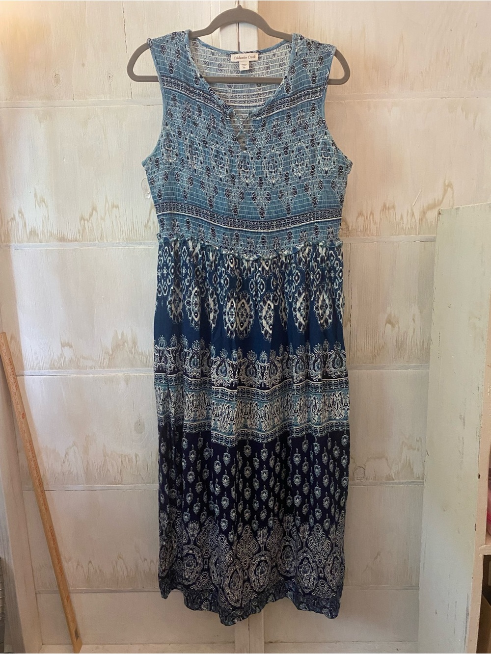 Coldwater Creek Blue Patterned Sleeveless Maxi Dress